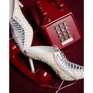 36 Givenchy White Pointed-Toe Lace-Up Tweed Mules